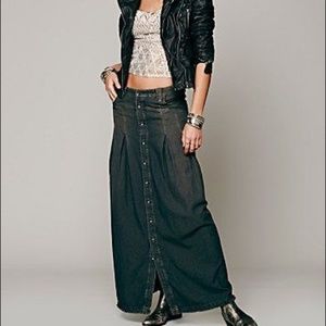 Free People Herringbone Twill Jean Maxi Raw Skirt